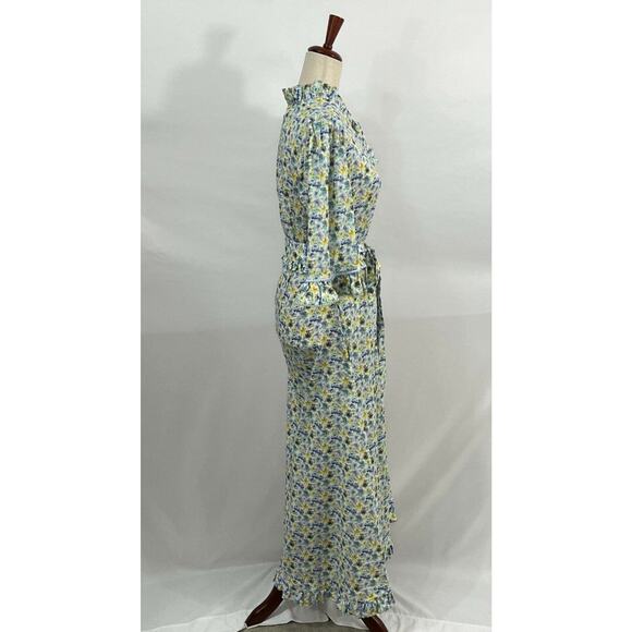 EVI GRINTELA Sz XS Floral Ruffle Edge Belted Cotton Maxi Shirt Dress - Picture 5 of 8